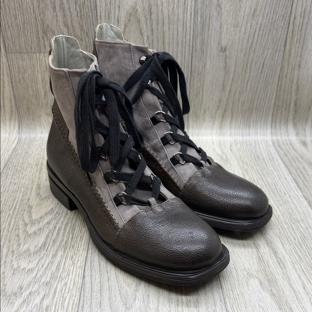 MALLONI  Brown and Gray Ankle Leather Boots